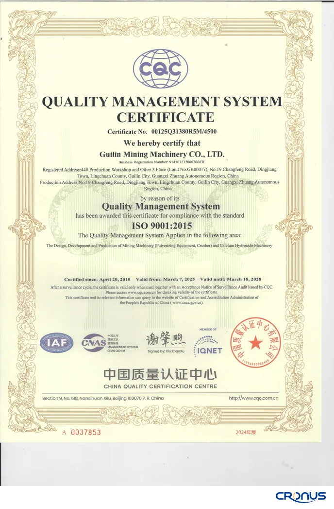 ISO 9001 quality management certificate